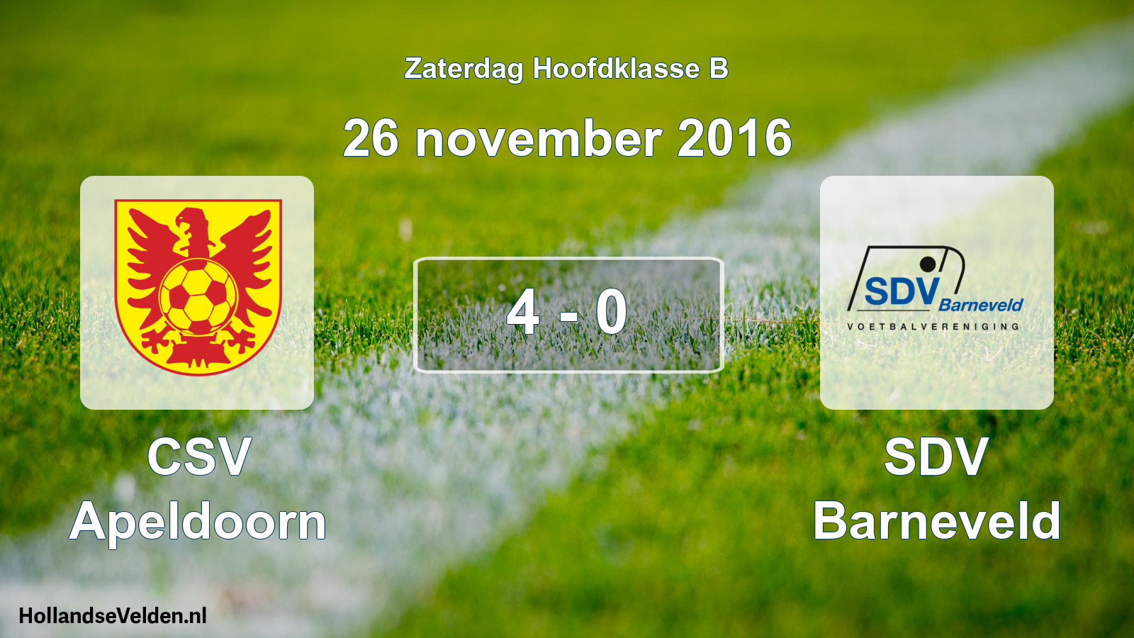 Gespeelde wedstrijd: CSV Apeldoorn - SDV Barneveld 4 - 0 (26 november 2016)