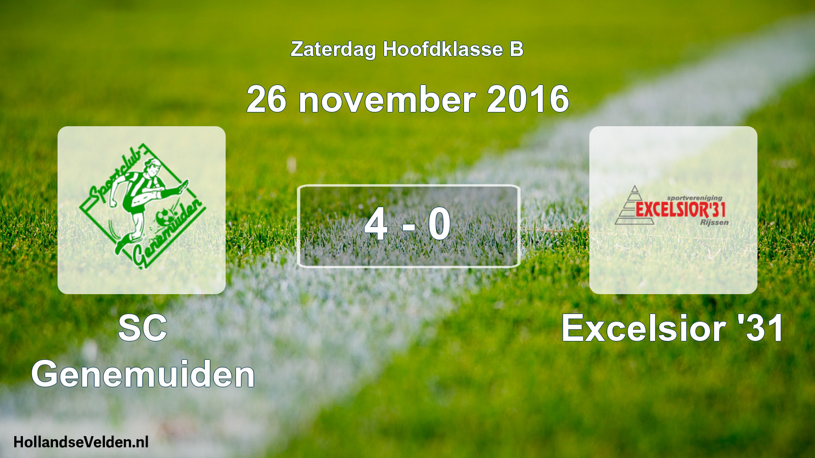 Gespeelde wedstrijd: SC Genemuiden - Excelsior '31 4 - 0 (26 november 2016)
