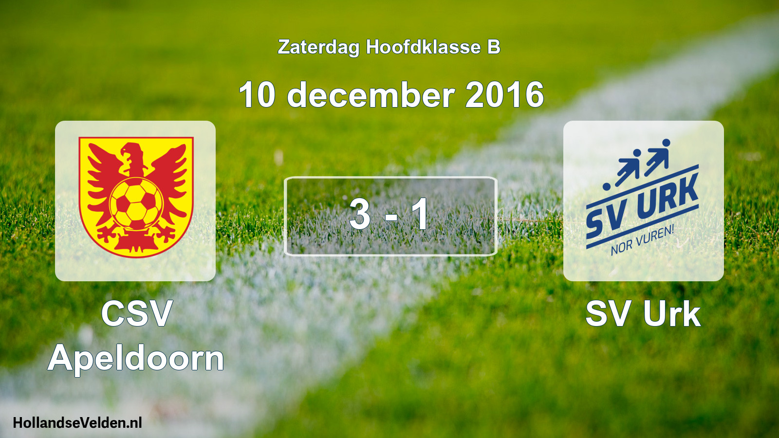 Gespeelde wedstrijd: CSV Apeldoorn - SV Urk 3 - 1 (10 december 2016)