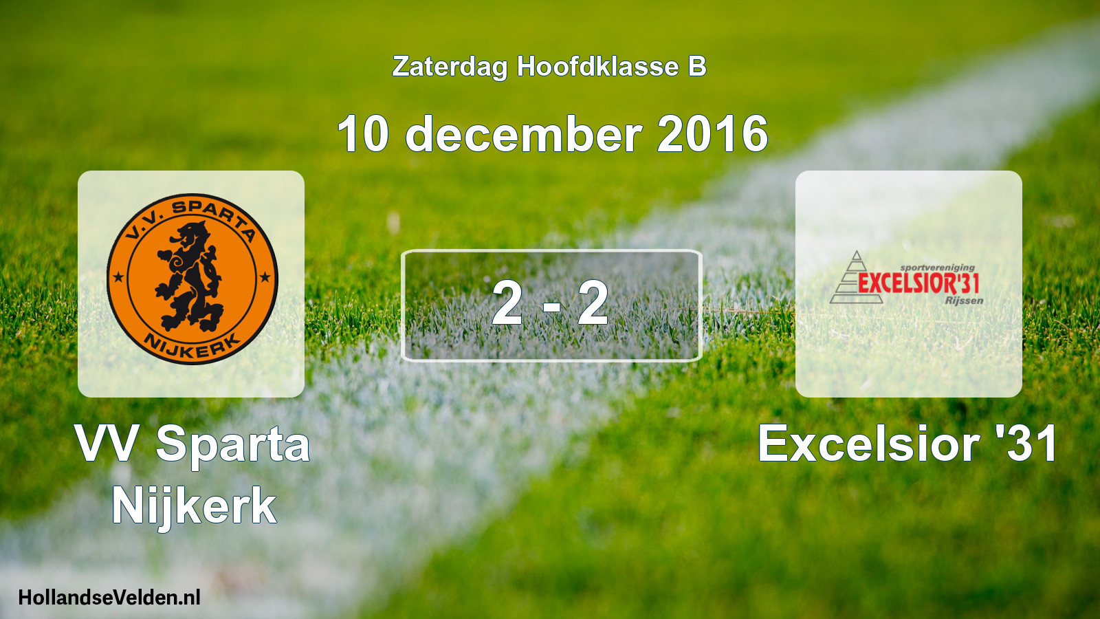 Gespeelde wedstrijd: VV Sparta Nijkerk - Excelsior '31 2 - 2 (10 december 2016)