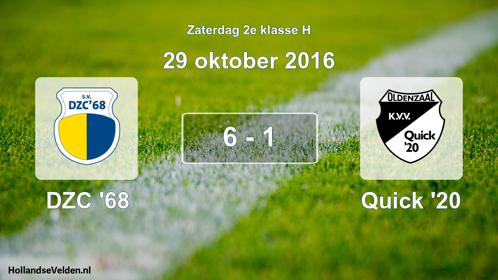 Gespeelde wedstrijd: DZC '68 - Quick '20 6 - 1 (29 oktober 2016)