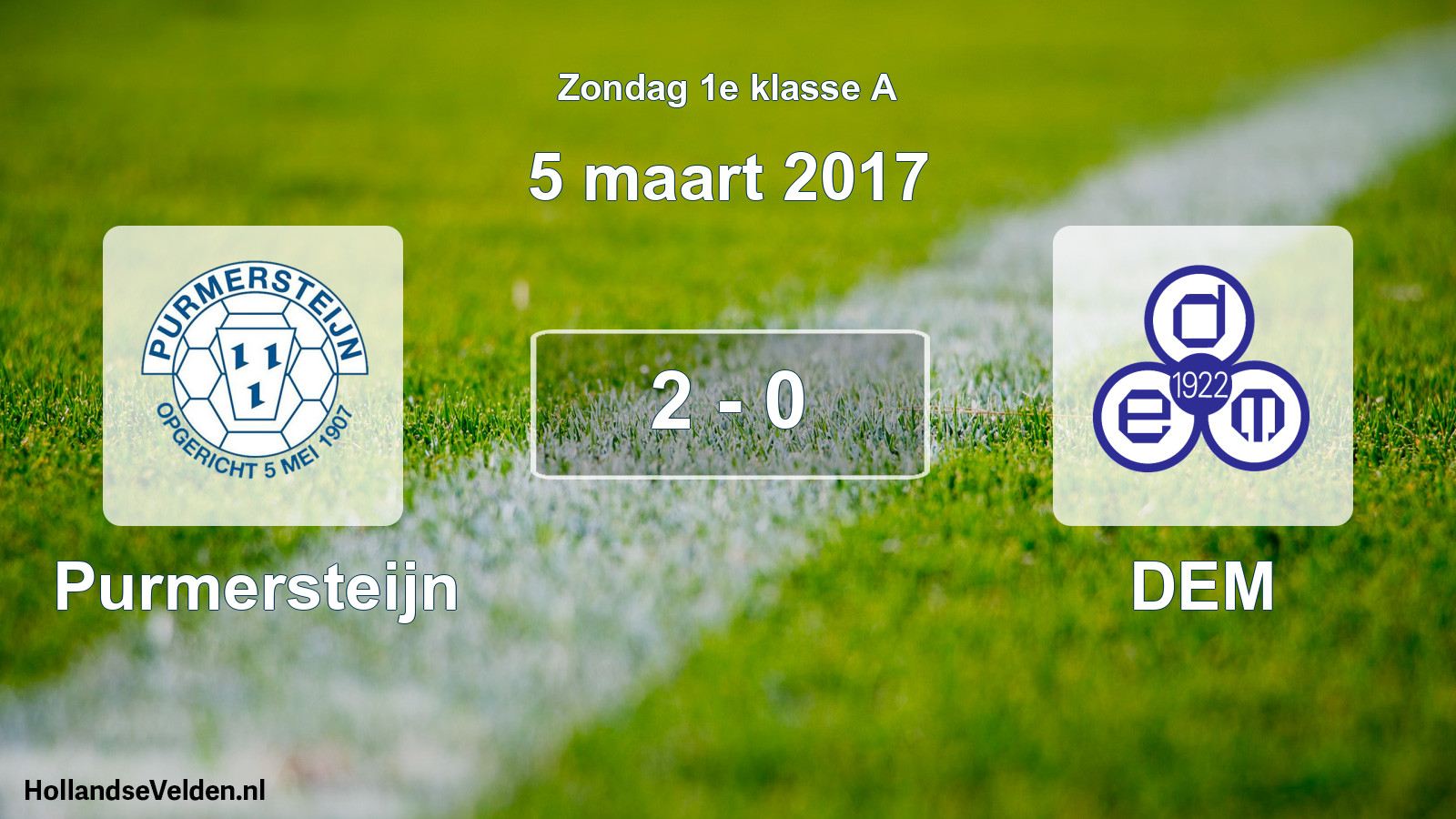 Gespeelde wedstrijd: Purmersteijn - DEM 2 - 0 (5 maart 2017)