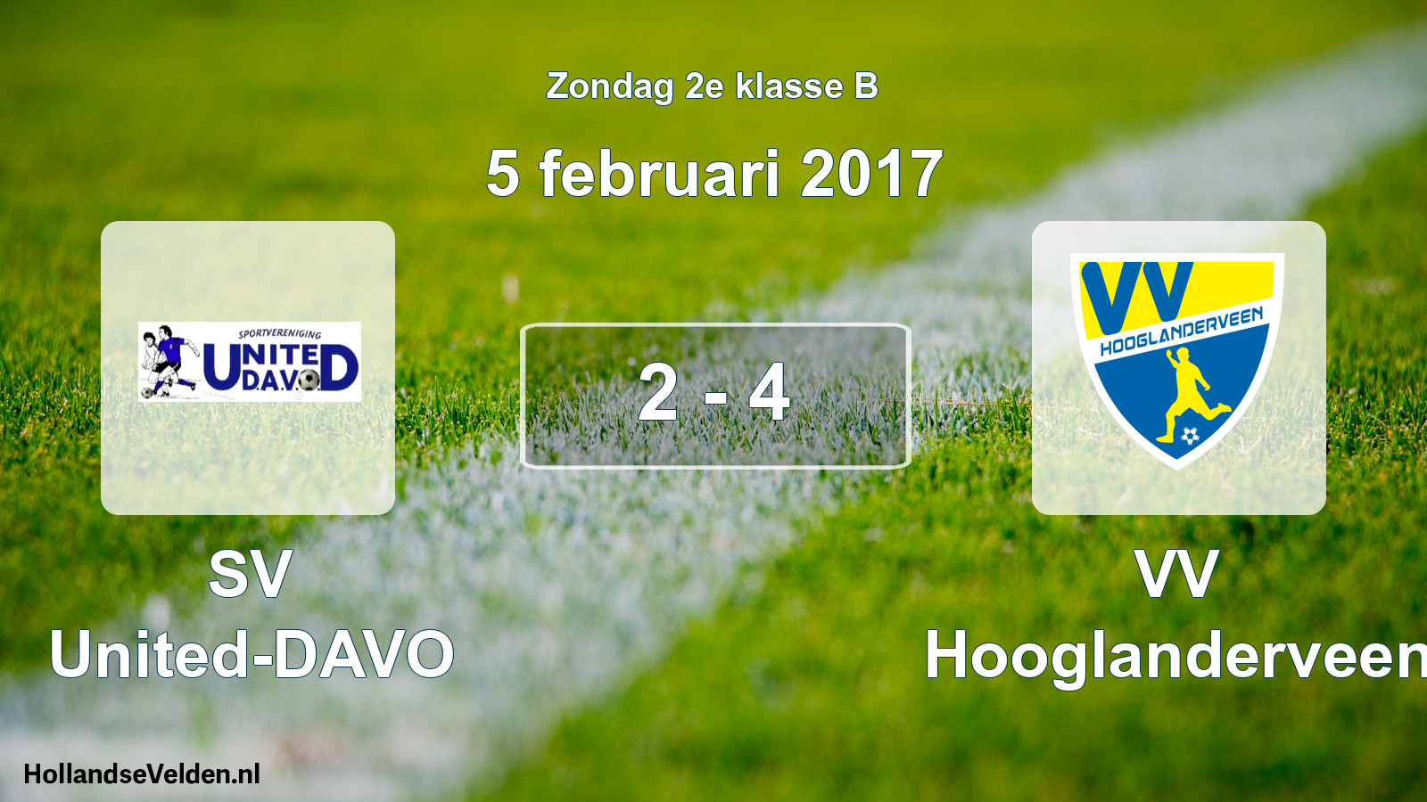 Gespeelde wedstrijd: SV United-DAVO - VV Hooglanderveen 2 - 4 (5 februari 2017)