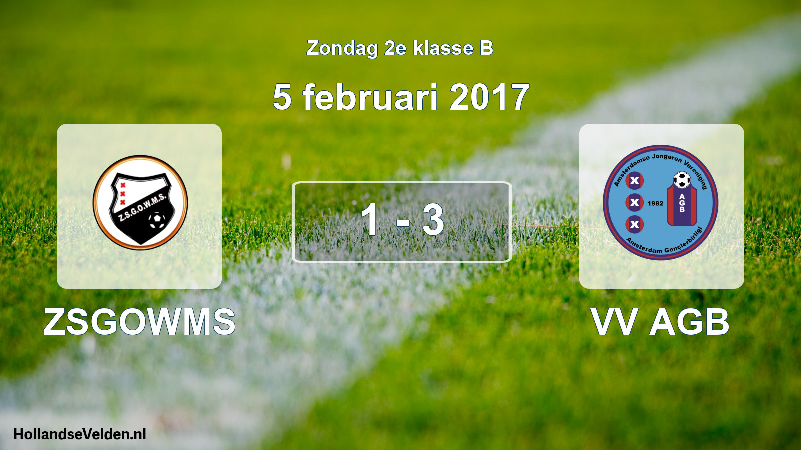 Gespeelde wedstrijd: ZSGOWMS - VV AGB 1 - 3 (5 februari 2017)