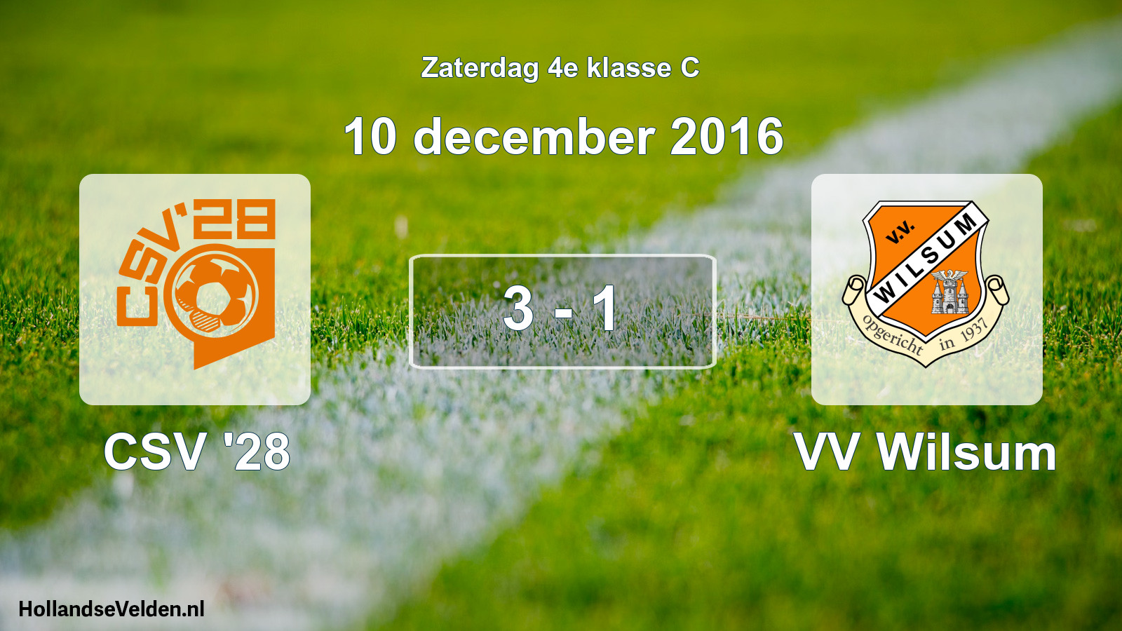 Gespeelde wedstrijd: CSV '28 - VV Wilsum 3 - 1 (10 december 2016)