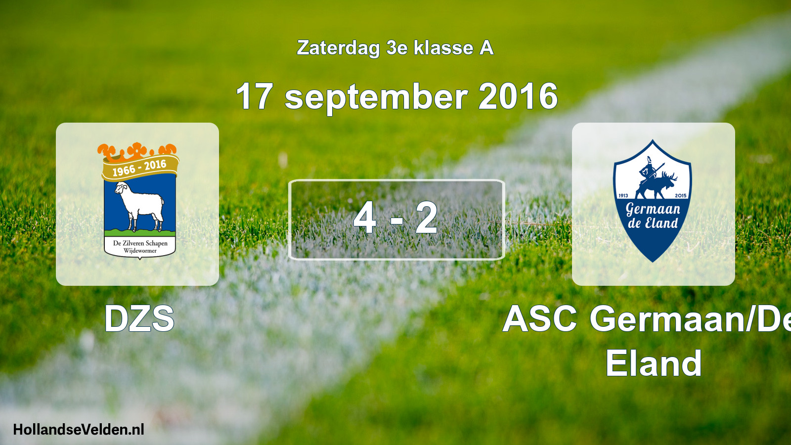 Gespeelde wedstrijd: DZS - ASC Germaan/De Eland 4 - 2 (17 september 2016)