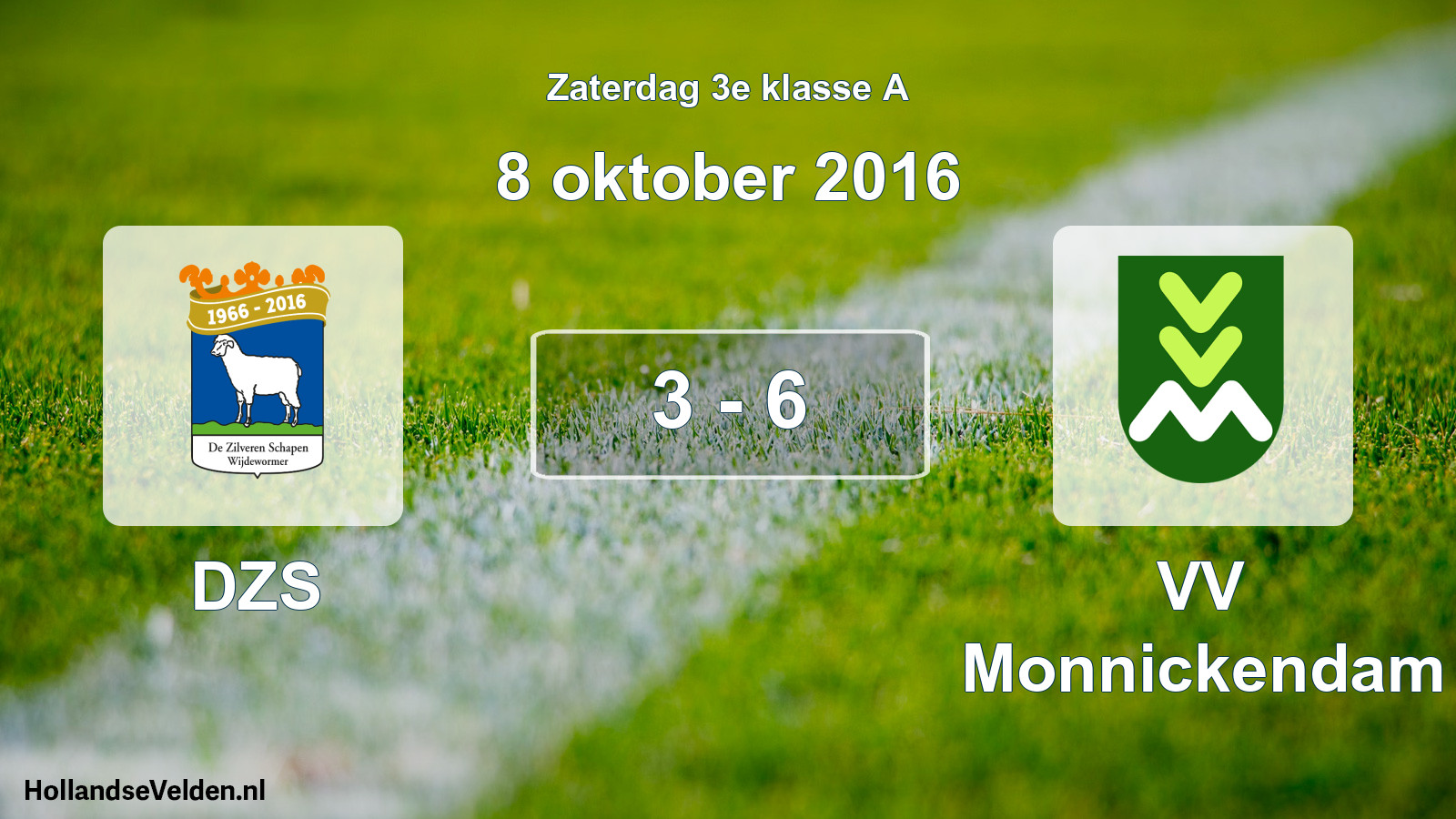 Gespeelde wedstrijd: DZS - VV Monnickendam 3 - 6 (8 oktober 2016)