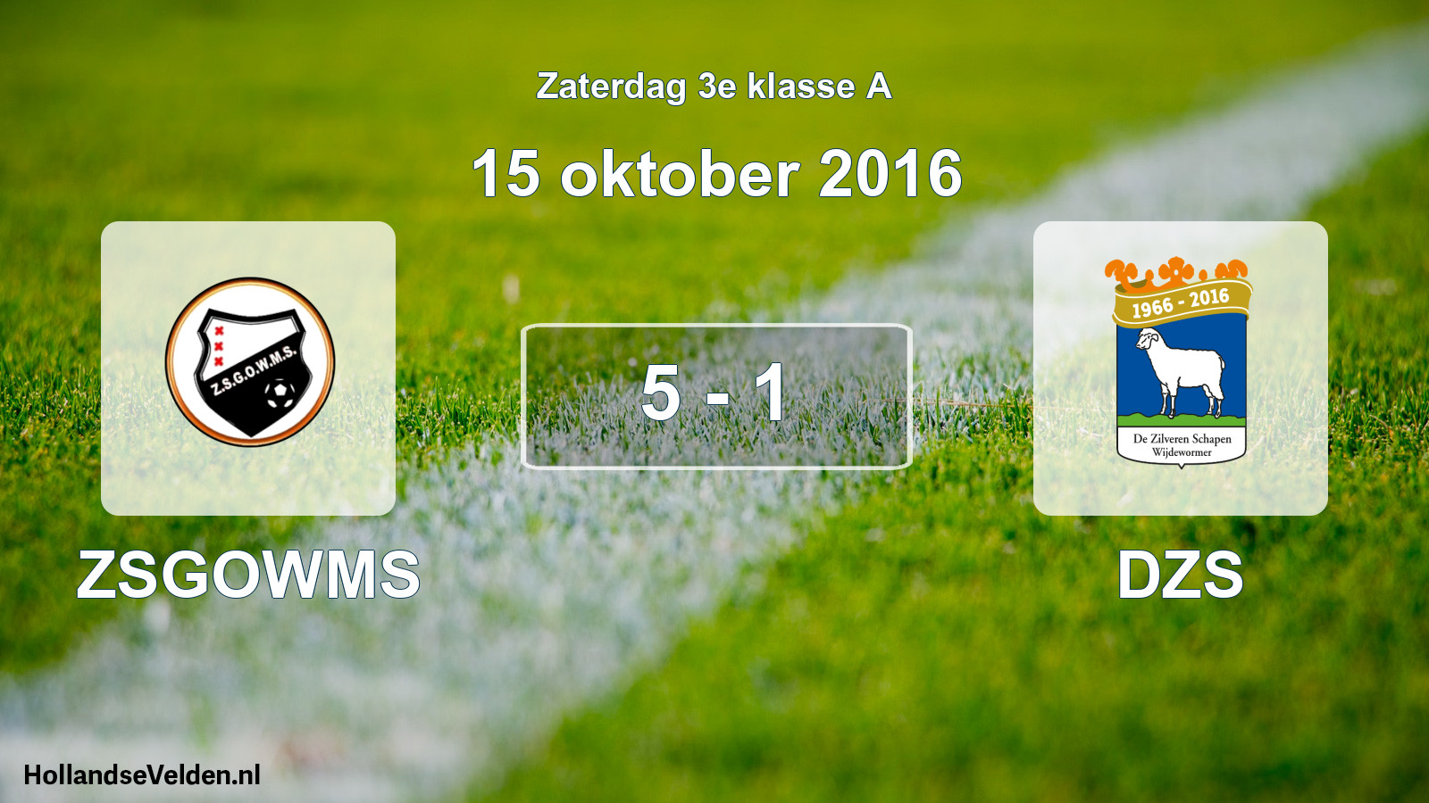 Gespeelde wedstrijd: ZSGOWMS - DZS 5 - 1 (15 oktober 2016)