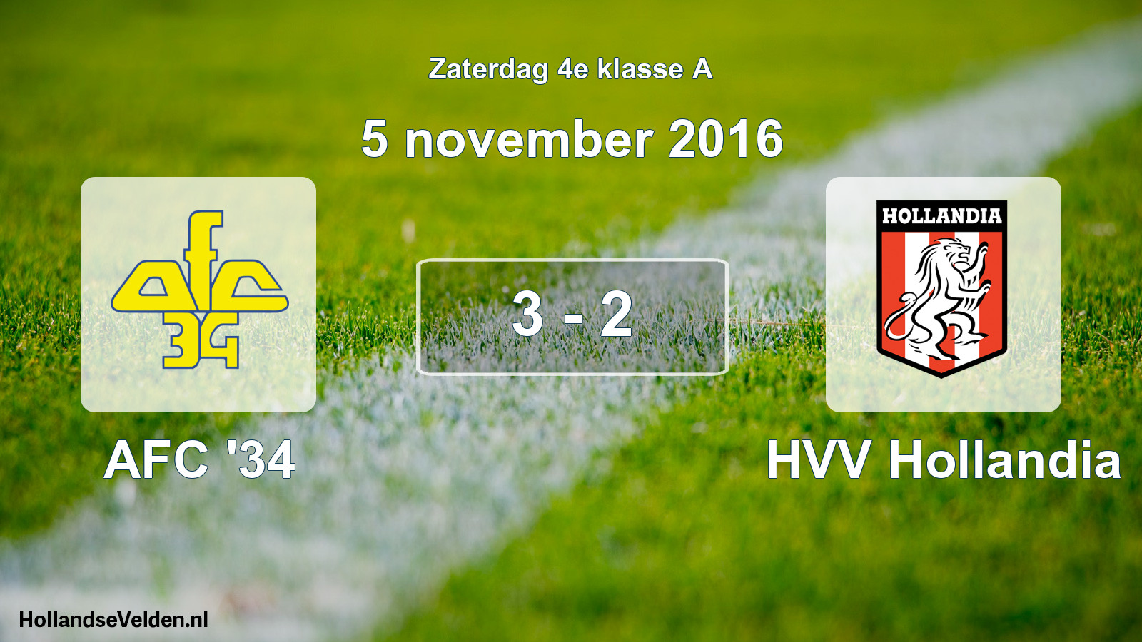 Gespeelde wedstrijd: AFC '34 - HVV Hollandia 3 - 2 (5 november 2016)