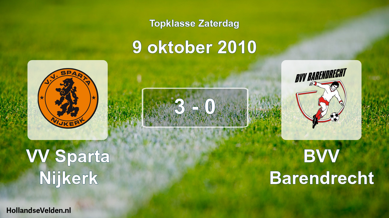 Gespeelde wedstrijd: VV Sparta Nijkerk - BVV Barendrecht 3 - 0 (9 oktober 2010)