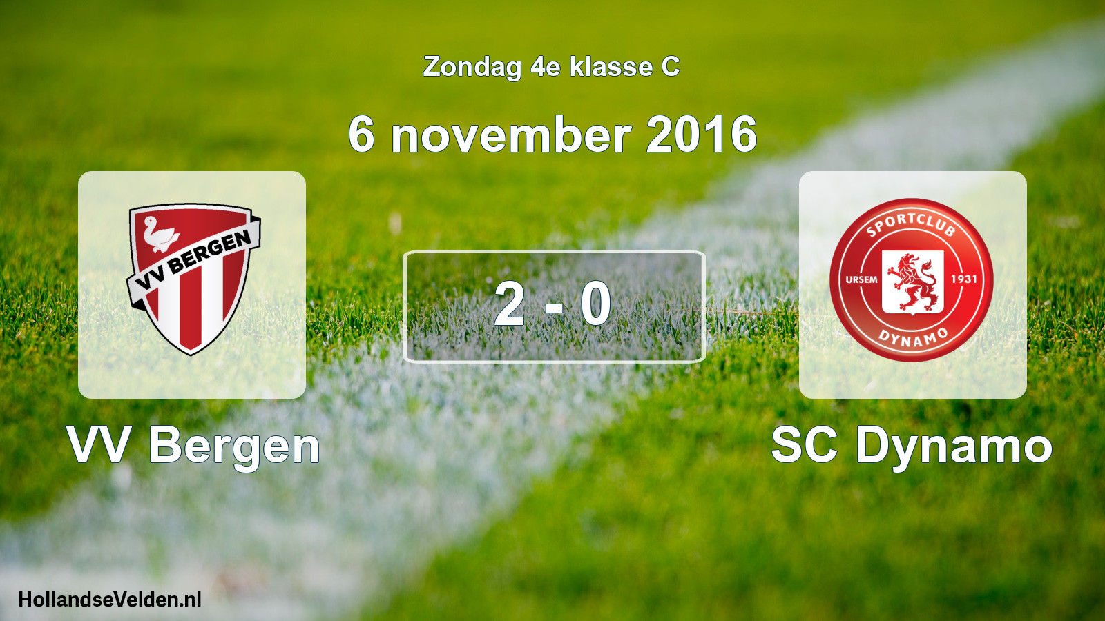 Gespeelde wedstrijd: VV Bergen - SC Dynamo 2 - 0 (6 november 2016)