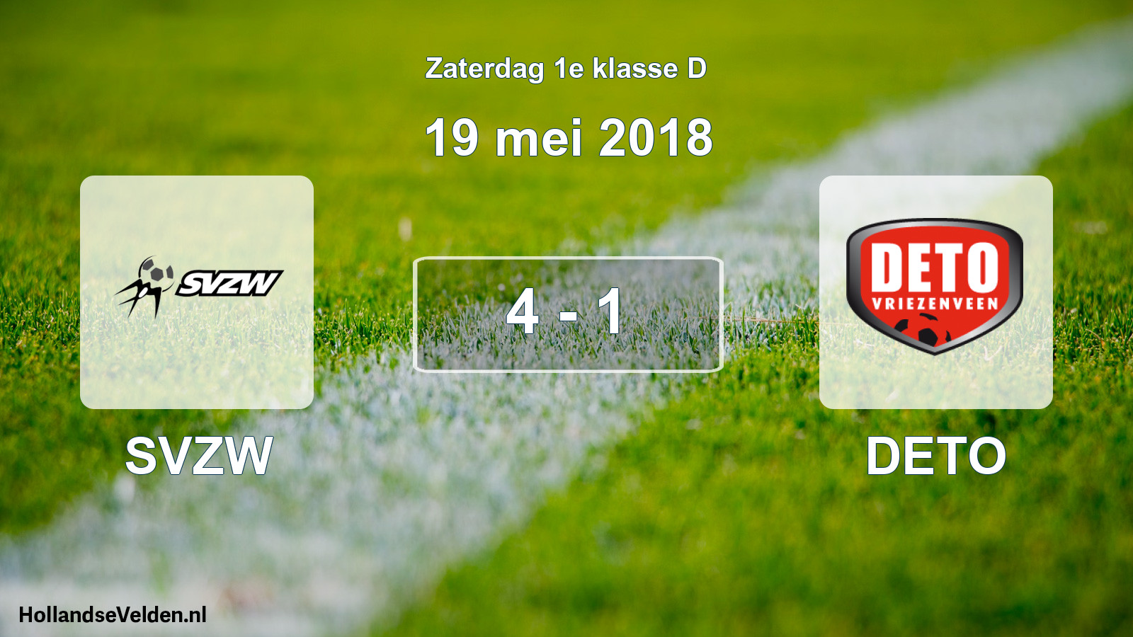 Gespeelde wedstrijd: SVZW - DETO 4 - 1 (19 mei 2018)