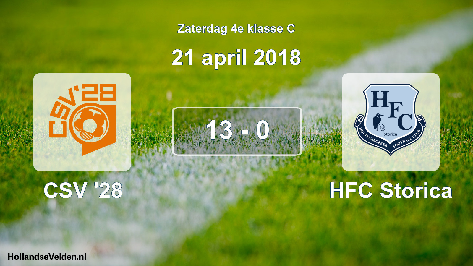 Gespeelde wedstrijd: CSV '28 - HFC Storica 13 - 0 (21 april 2018)