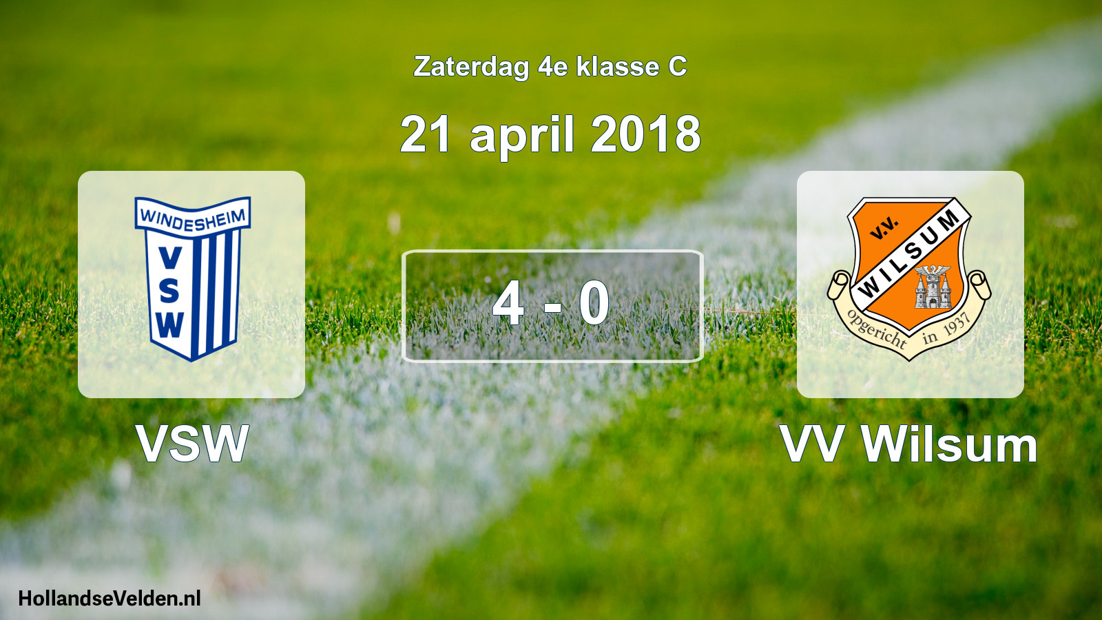Gespeelde wedstrijd: VSW - VV Wilsum 4 - 0 (21 april 2018)