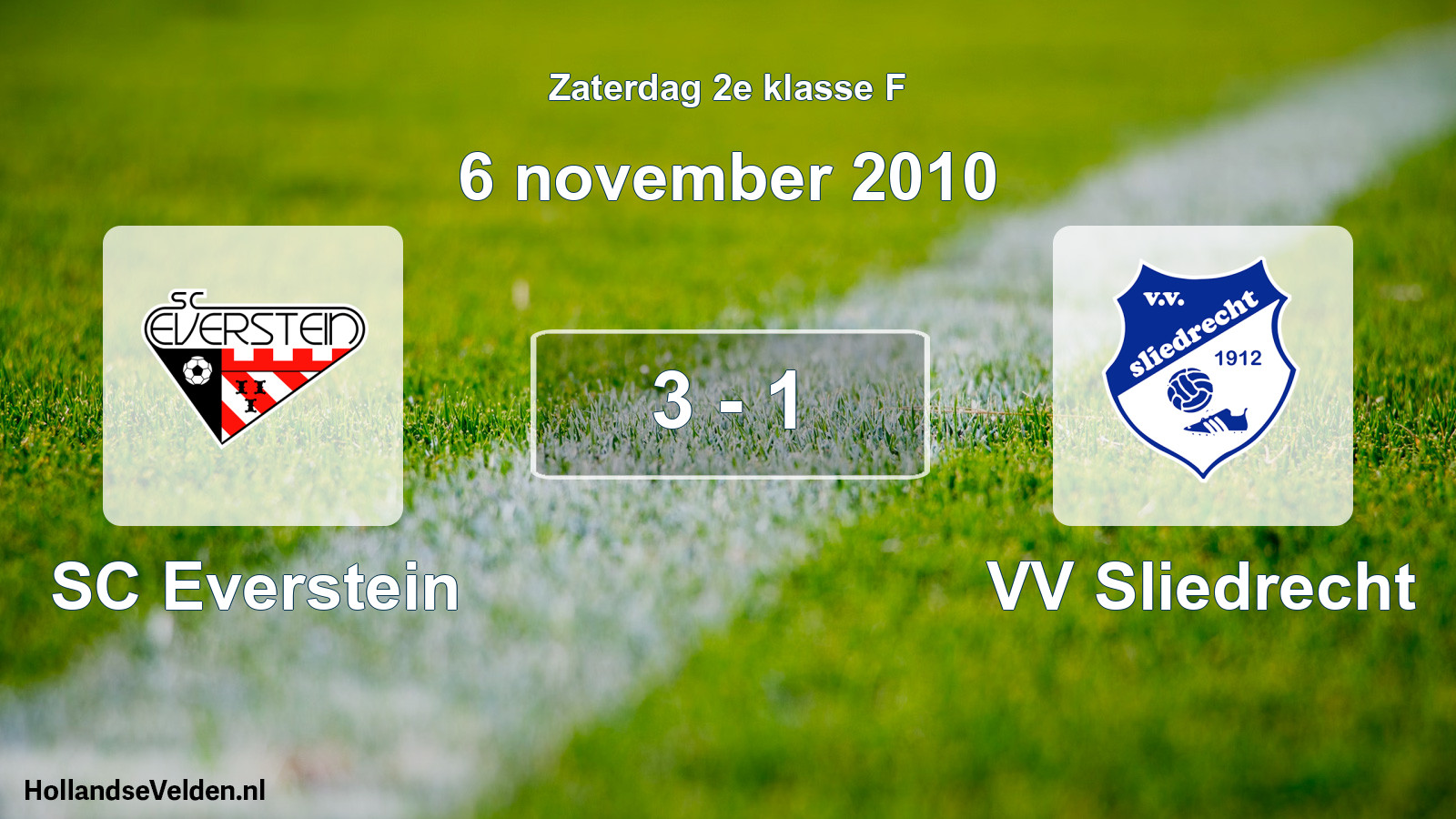 Gespeelde wedstrijd: SC Everstein - VV Sliedrecht 3 - 1 (6 november 2010)
