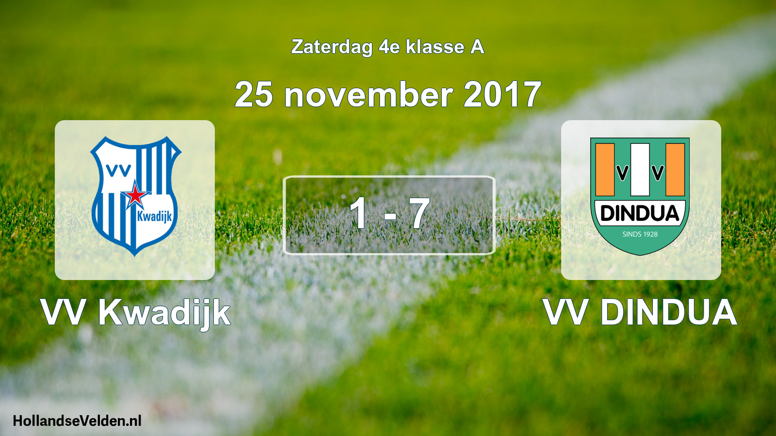 Gespeelde wedstrijd: VV Kwadijk - VV DINDUA 1 - 7 (25 november 2017)