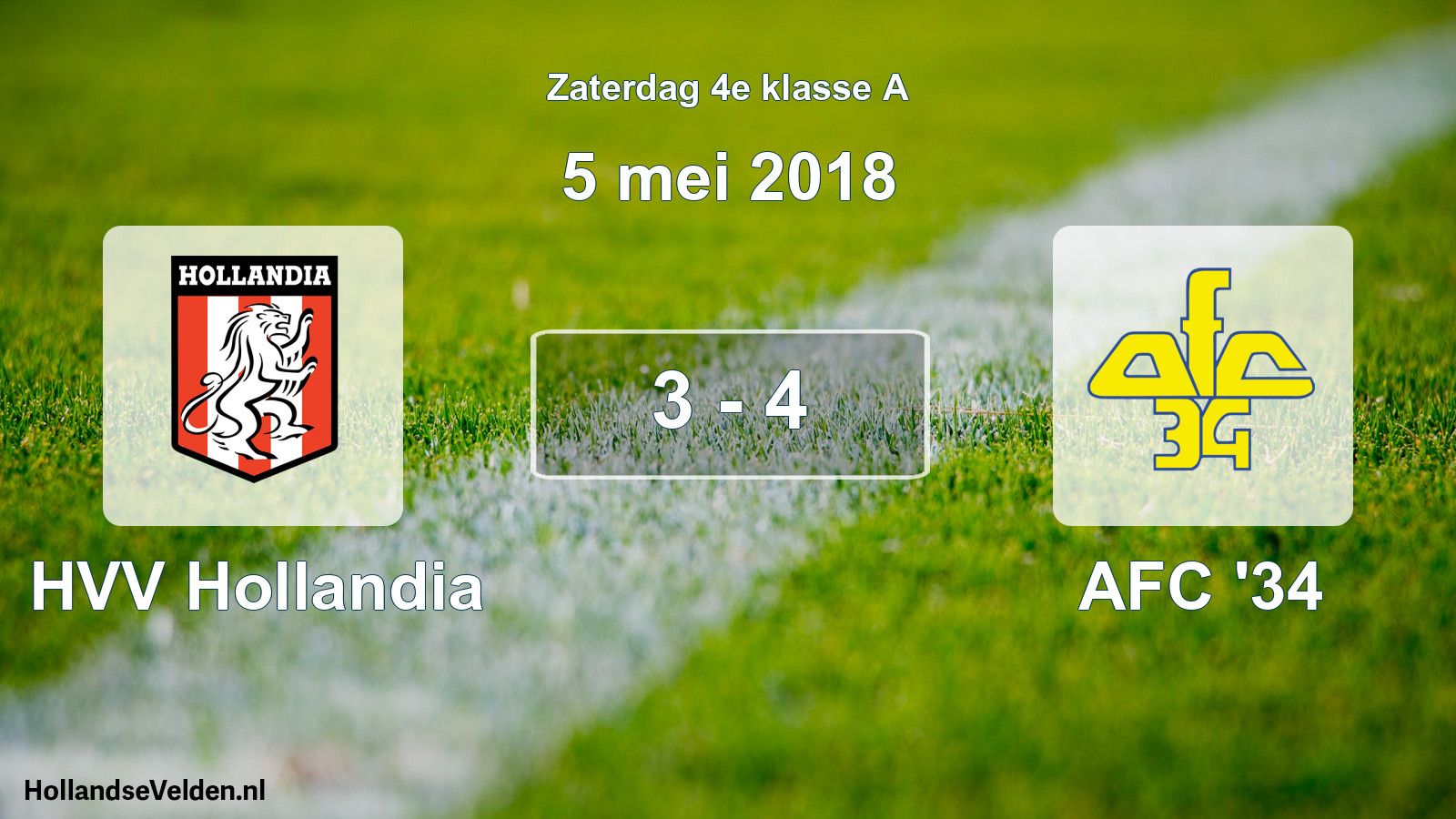 Gespeelde wedstrijd: HVV Hollandia - AFC '34 3 - 4 (5 mei 2018)