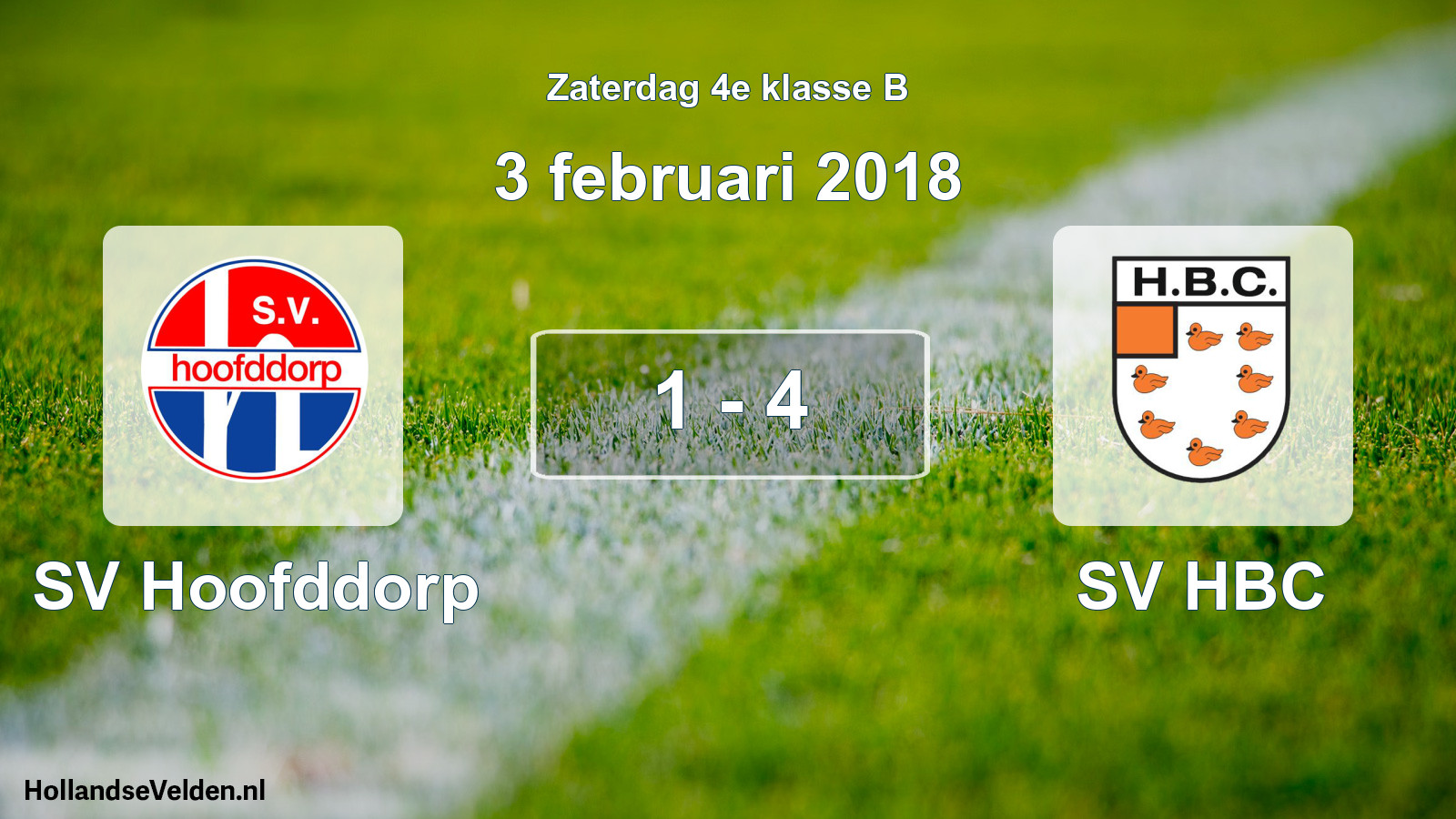 Gespeelde wedstrijd: SV Hoofddorp - SV HBC 1 - 4 (3 februari 2018)