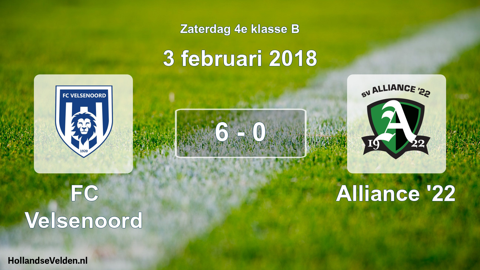 Gespeelde wedstrijd: FC Velsenoord - Alliance '22 6 - 0 (3 februari 2018)
