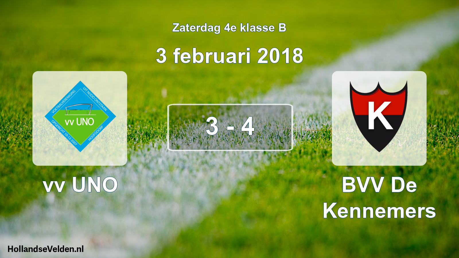 Gespeelde wedstrijd: vv UNO - BVV De Kennemers 3 - 4 (3 februari 2018)