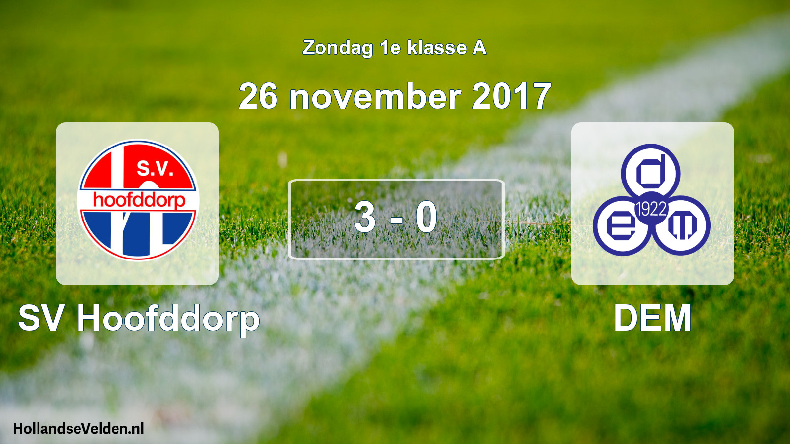 Gespeelde wedstrijd: SV Hoofddorp - DEM 3 - 0 (26 november 2017)