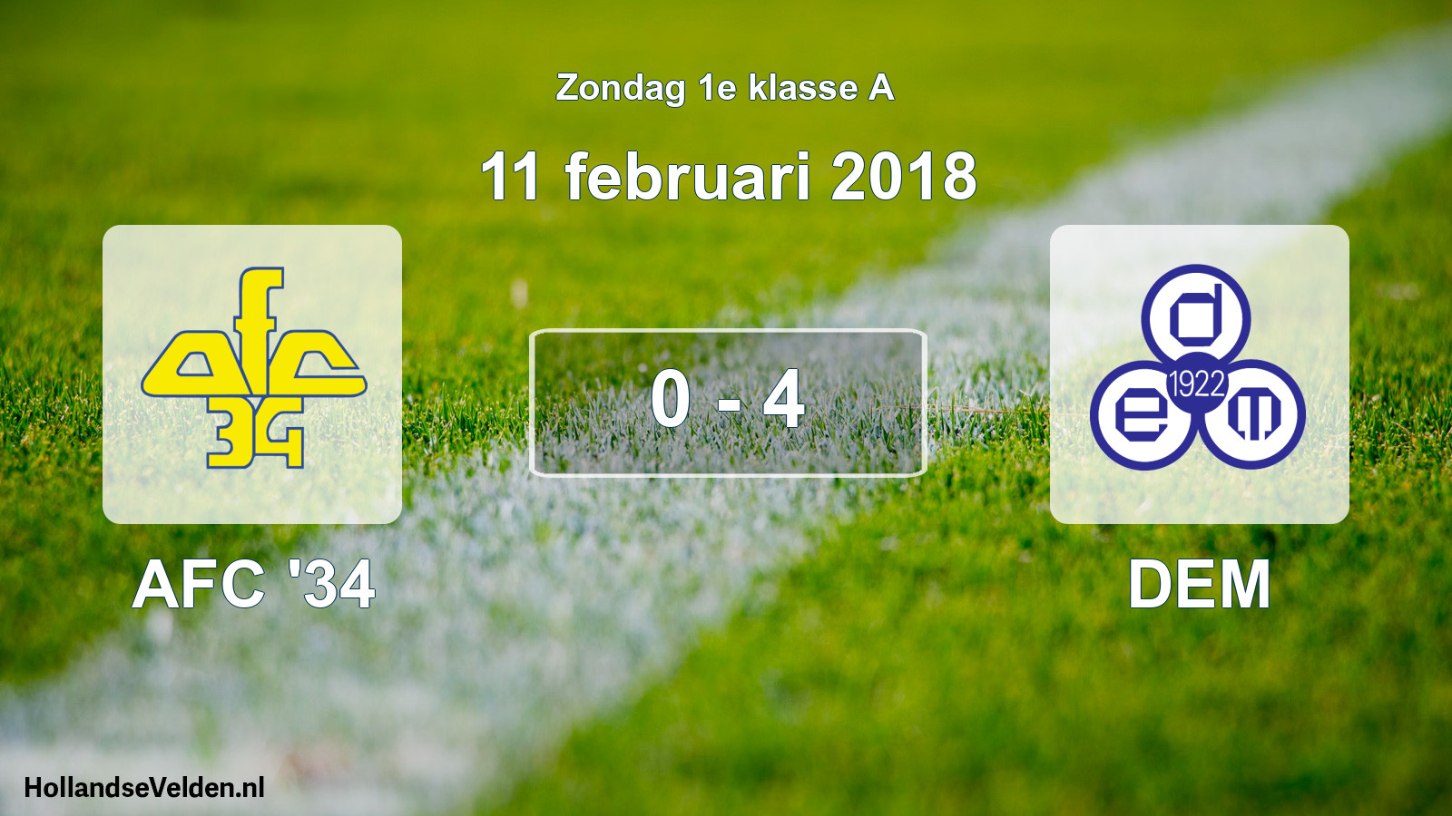 Gespeelde wedstrijd: AFC '34 - DEM 0 - 4 (11 februari 2018)