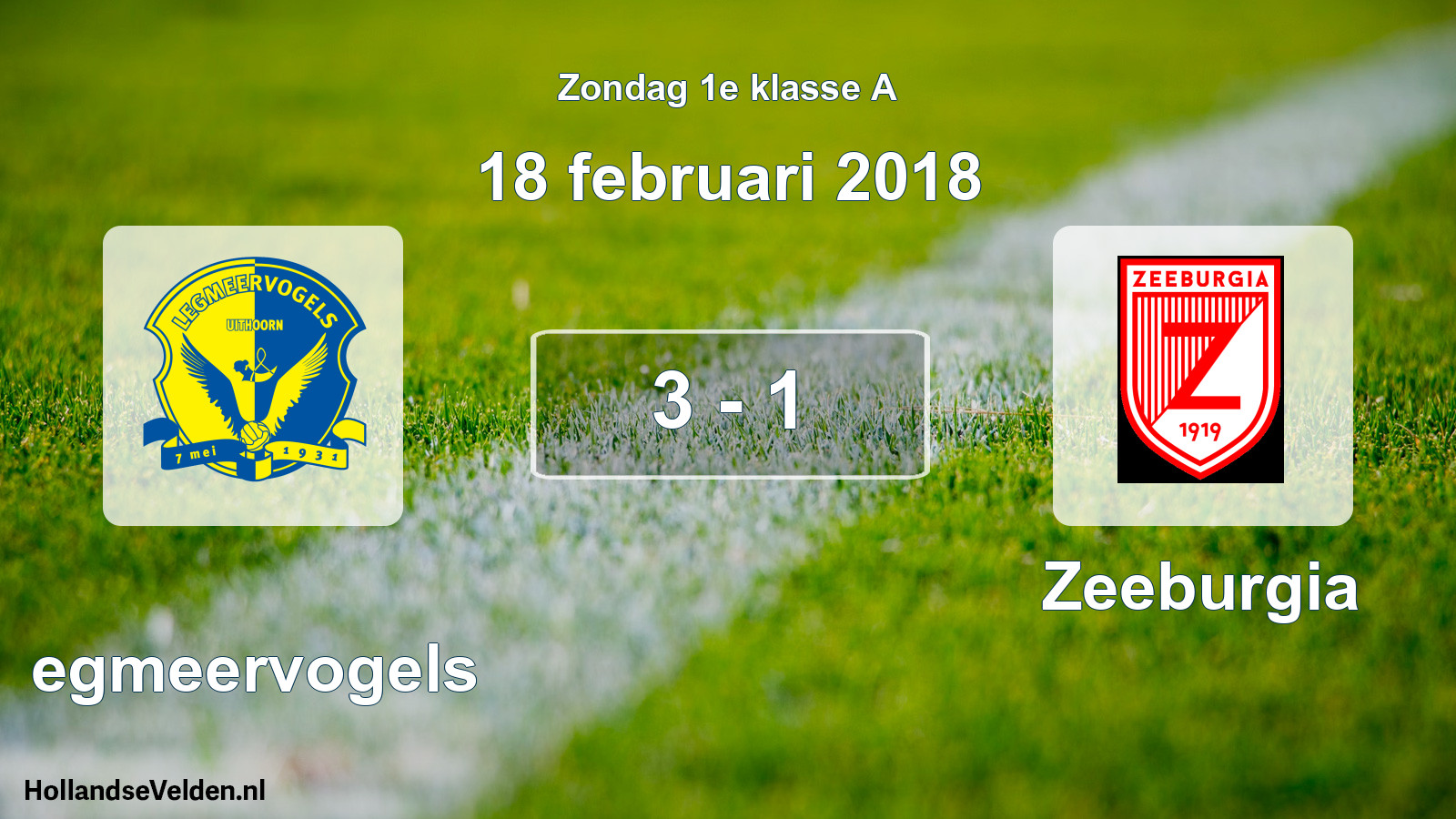 Gespeelde wedstrijd: Legmeervogels - Zeeburgia 3 - 1 (18 februari 2018)