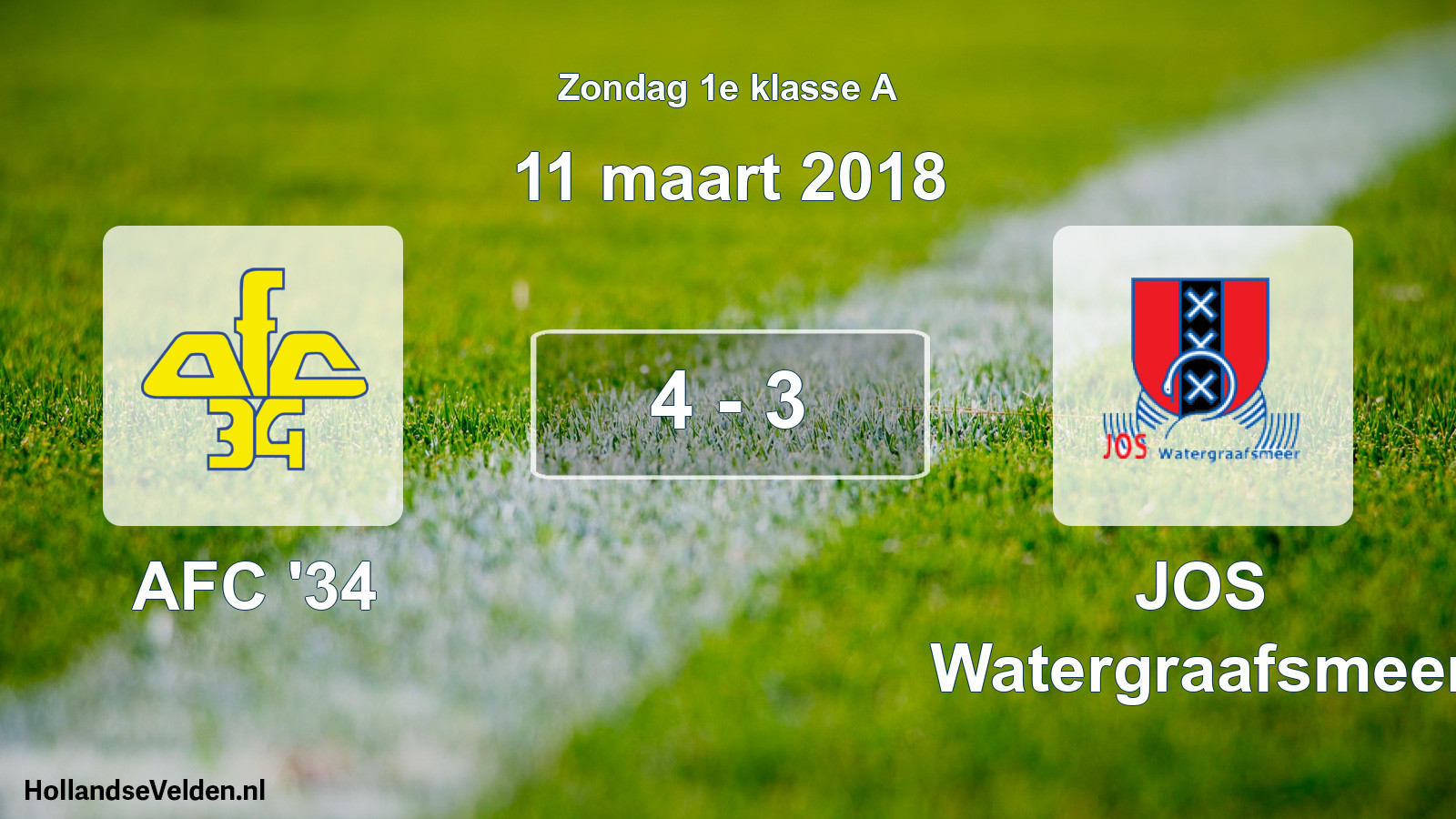 Gespeelde wedstrijd: AFC '34 - JOS Watergraafsmeer 4 - 3 (11 maart 2018)
