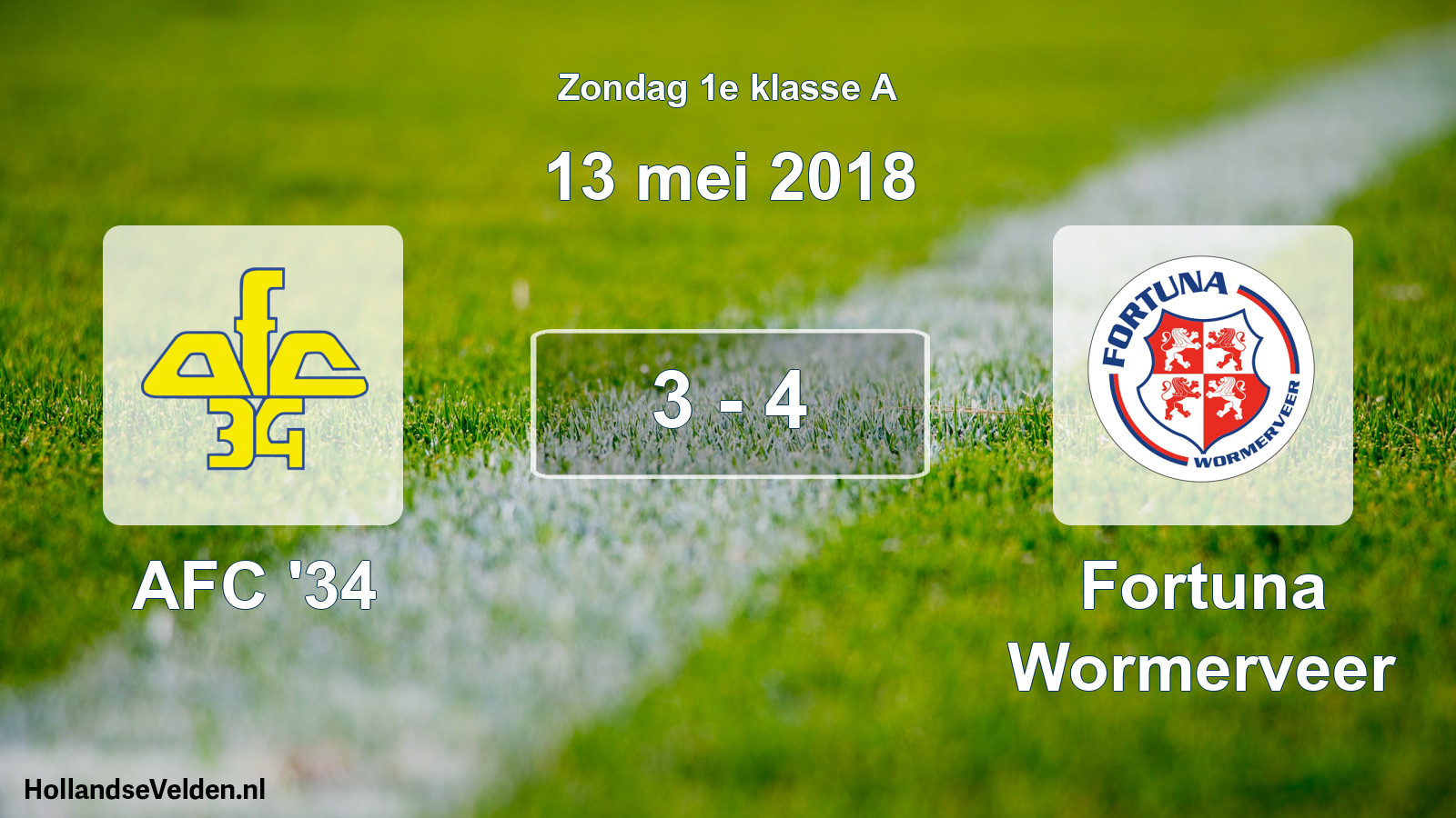 Gespeelde wedstrijd: AFC '34 - Fortuna Wormerveer 3 - 4 (13 mei 2018)