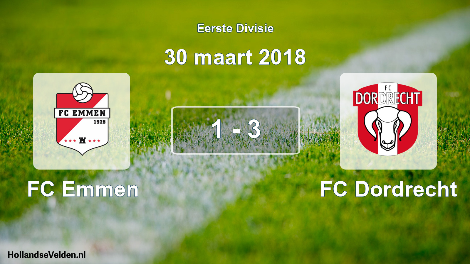 Gespeelde wedstrijd: FC Emmen - FC Dordrecht 1 - 3 (30 maart 2018)