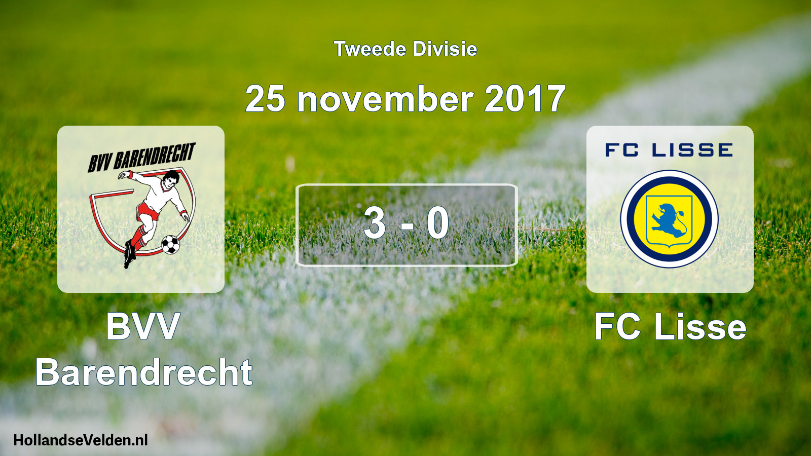 Gespeelde wedstrijd: BVV Barendrecht - FC Lisse 3 - 0 (25 november 2017)