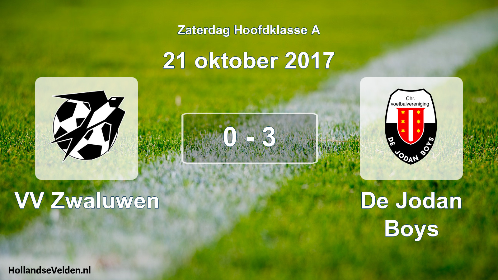 Gespeelde wedstrijd: VV Zwaluwen - De Jodan Boys 0 - 3 (21 oktober 2017)