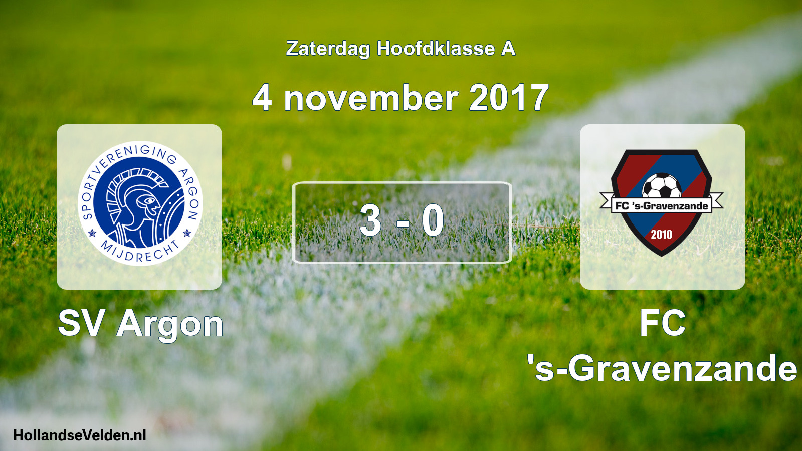 Gespeelde wedstrijd: SV Argon - FC 's-Gravenzande 3 - 0 (4 november 2017)