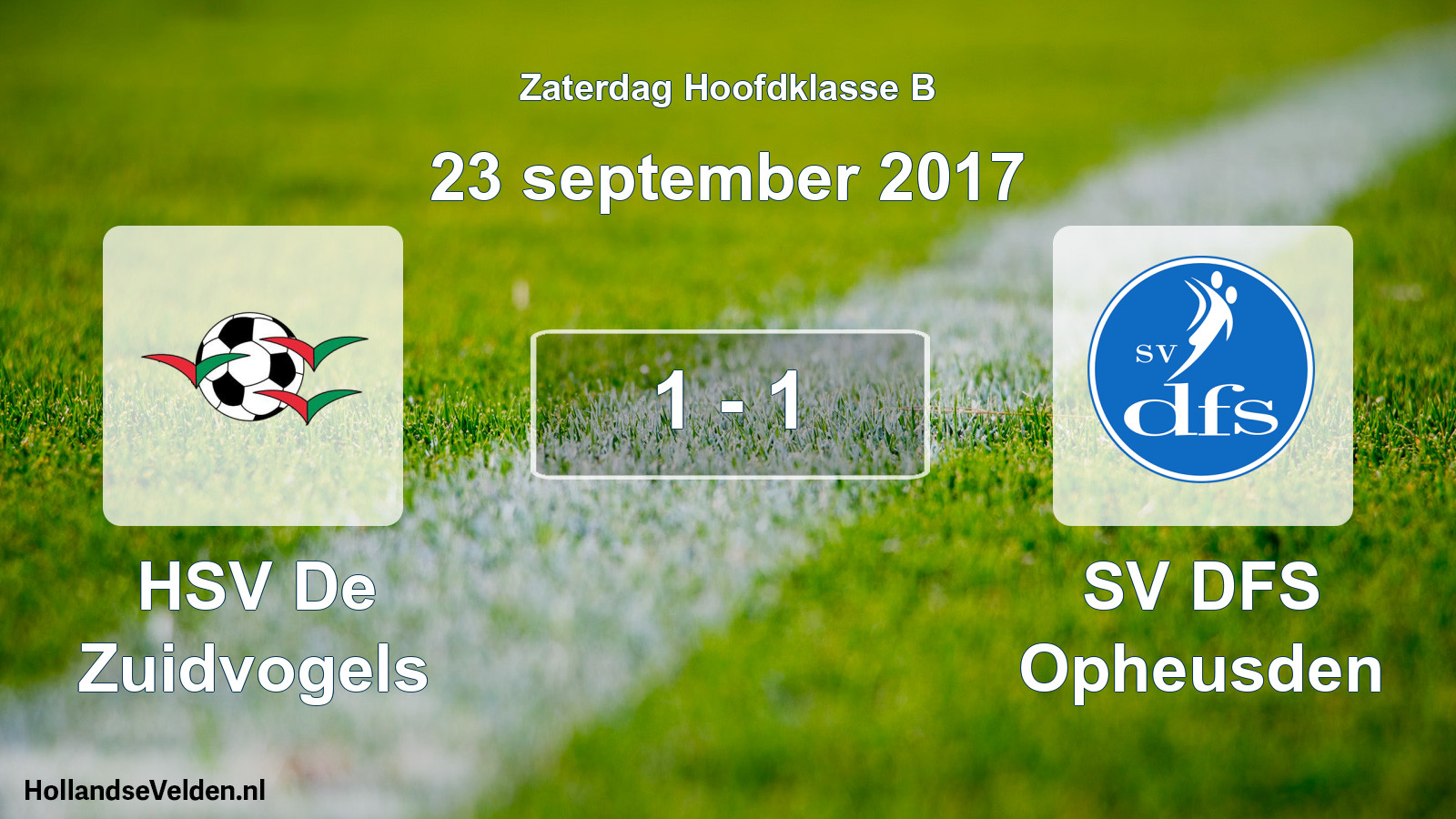 Gespeelde wedstrijd: HSV De Zuidvogels - SV DFS Opheusden 1 - 1 (23 september 2017)