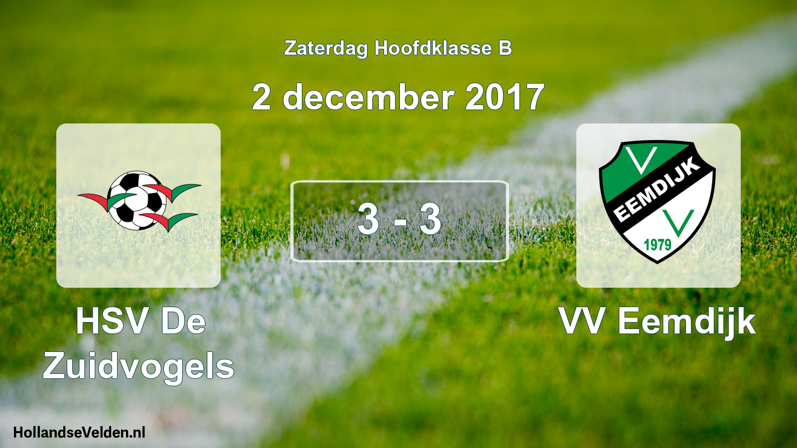 Gespeelde wedstrijd: HSV De Zuidvogels - VV Eemdijk 3 - 3 (2 december 2017)
