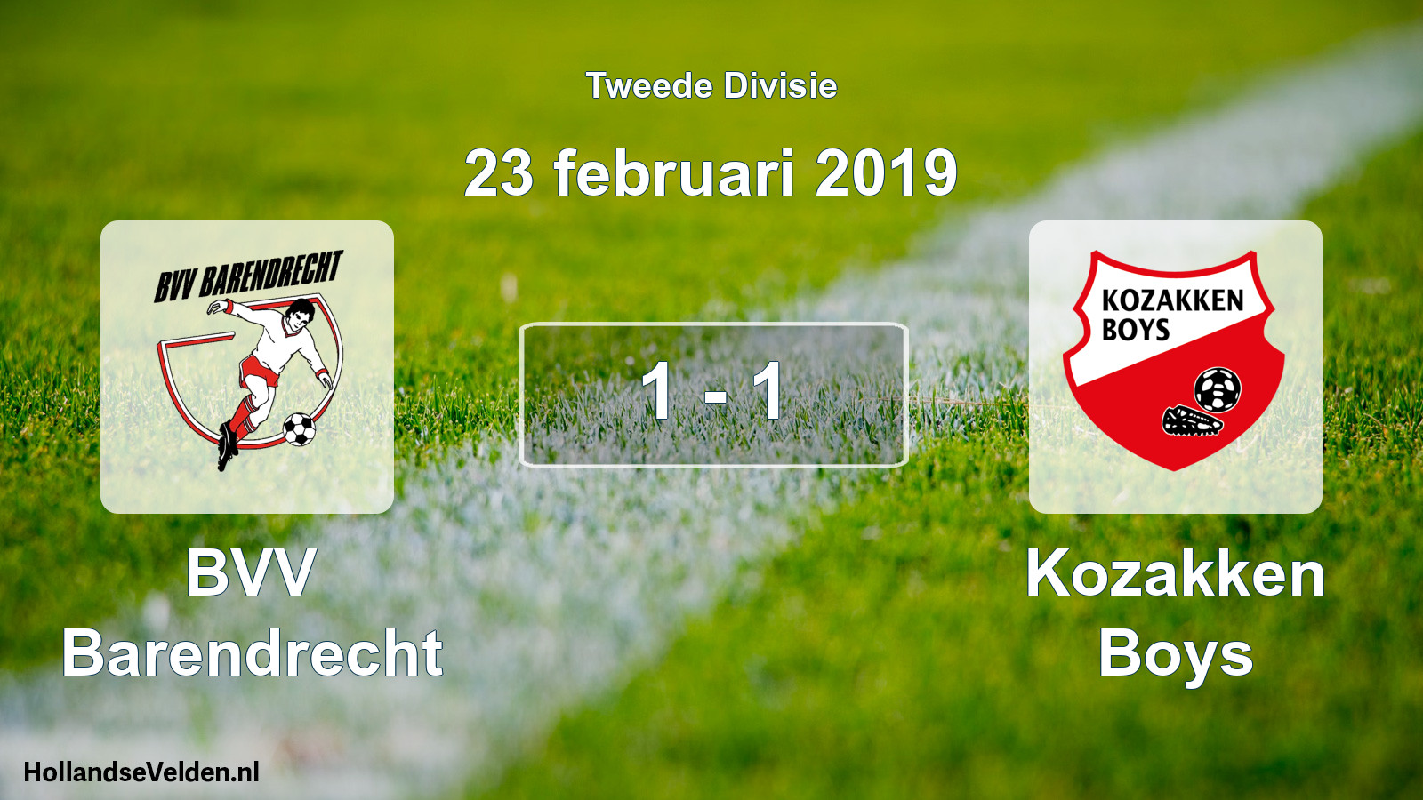 Gespeelde wedstrijd: BVV Barendrecht - Kozakken Boys 1 - 1 (23 februari 2019)