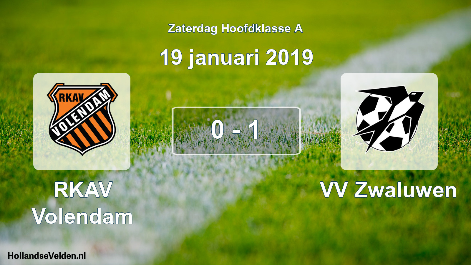 Gespeelde wedstrijd: RKAV Volendam - VV Zwaluwen 0 - 1 (19 januari 2019)
