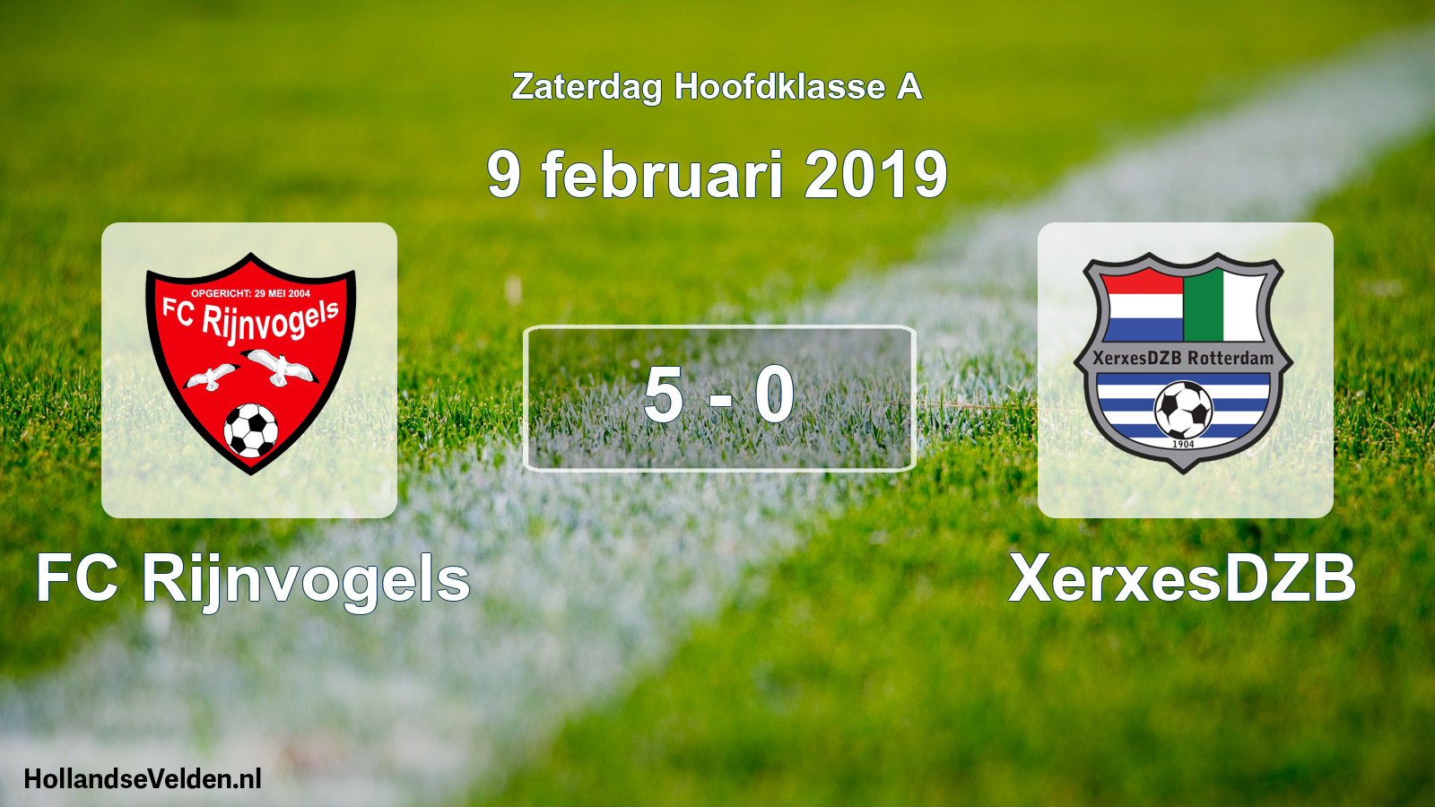 Gespeelde wedstrijd: FC Rijnvogels - XerxesDZB 5 - 0 (9 februari 2019)