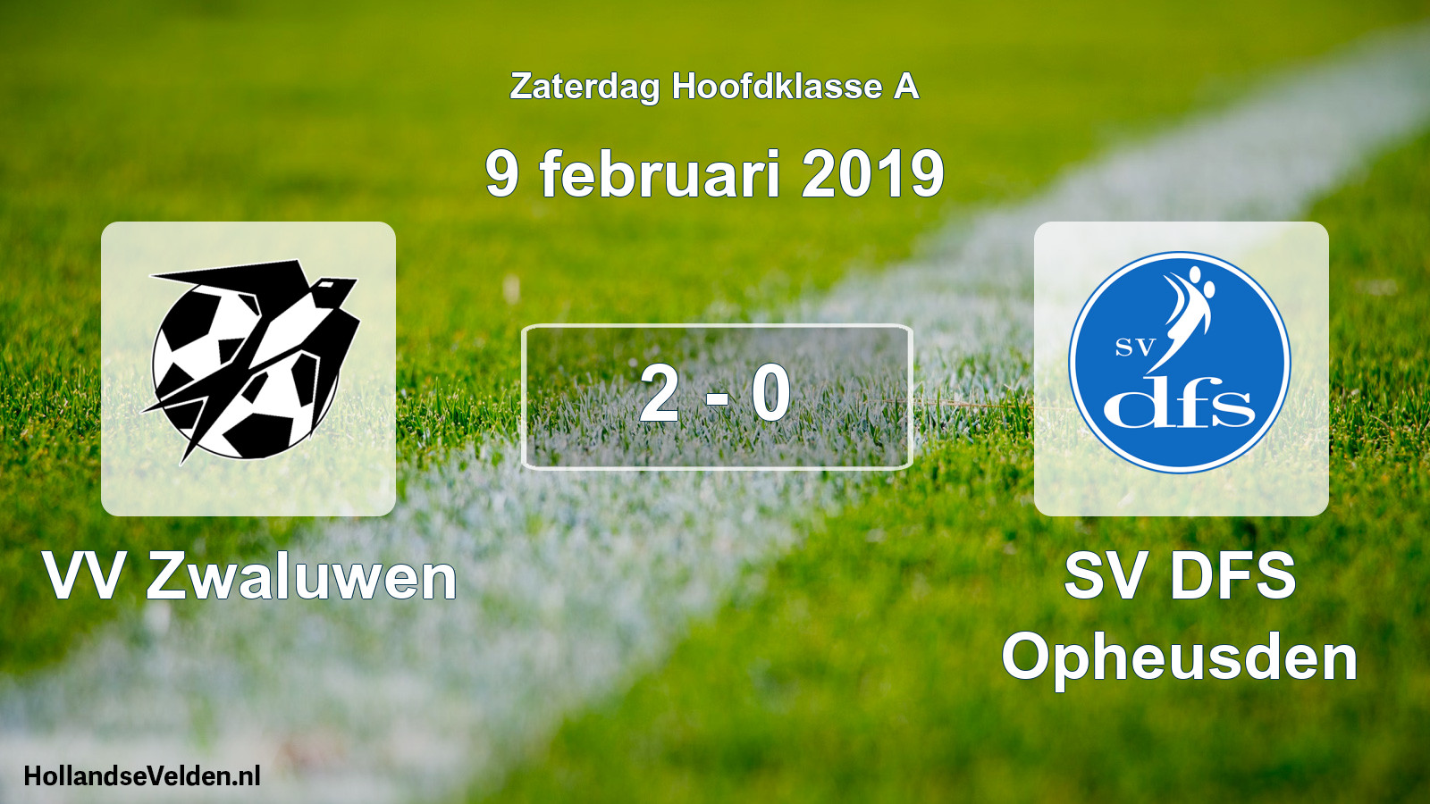 Gespeelde wedstrijd: VV Zwaluwen - SV DFS Opheusden 2 - 0 (9 februari 2019)