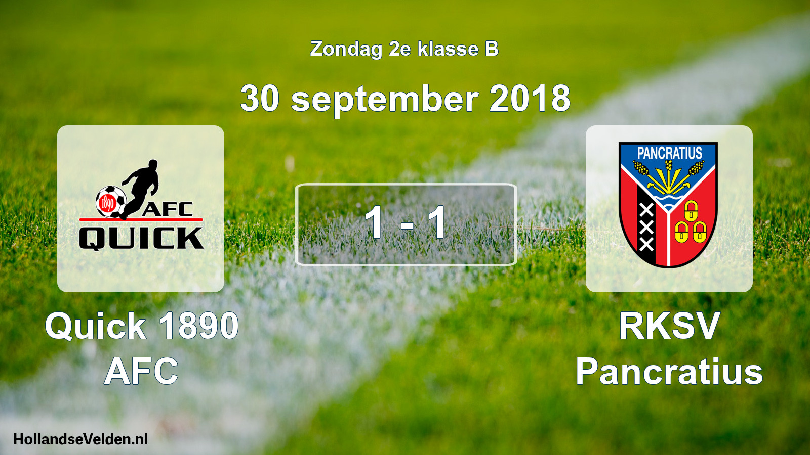 Gespeelde wedstrijd: Quick 1890 AFC - RKSV Pancratius 1 - 1 (30 september 2018)