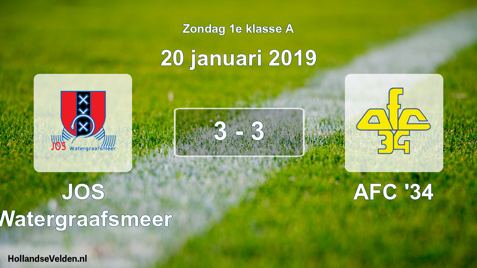 Gespeelde wedstrijd: JOS Watergraafsmeer - AFC '34 3 - 3 (20 januari 2019)