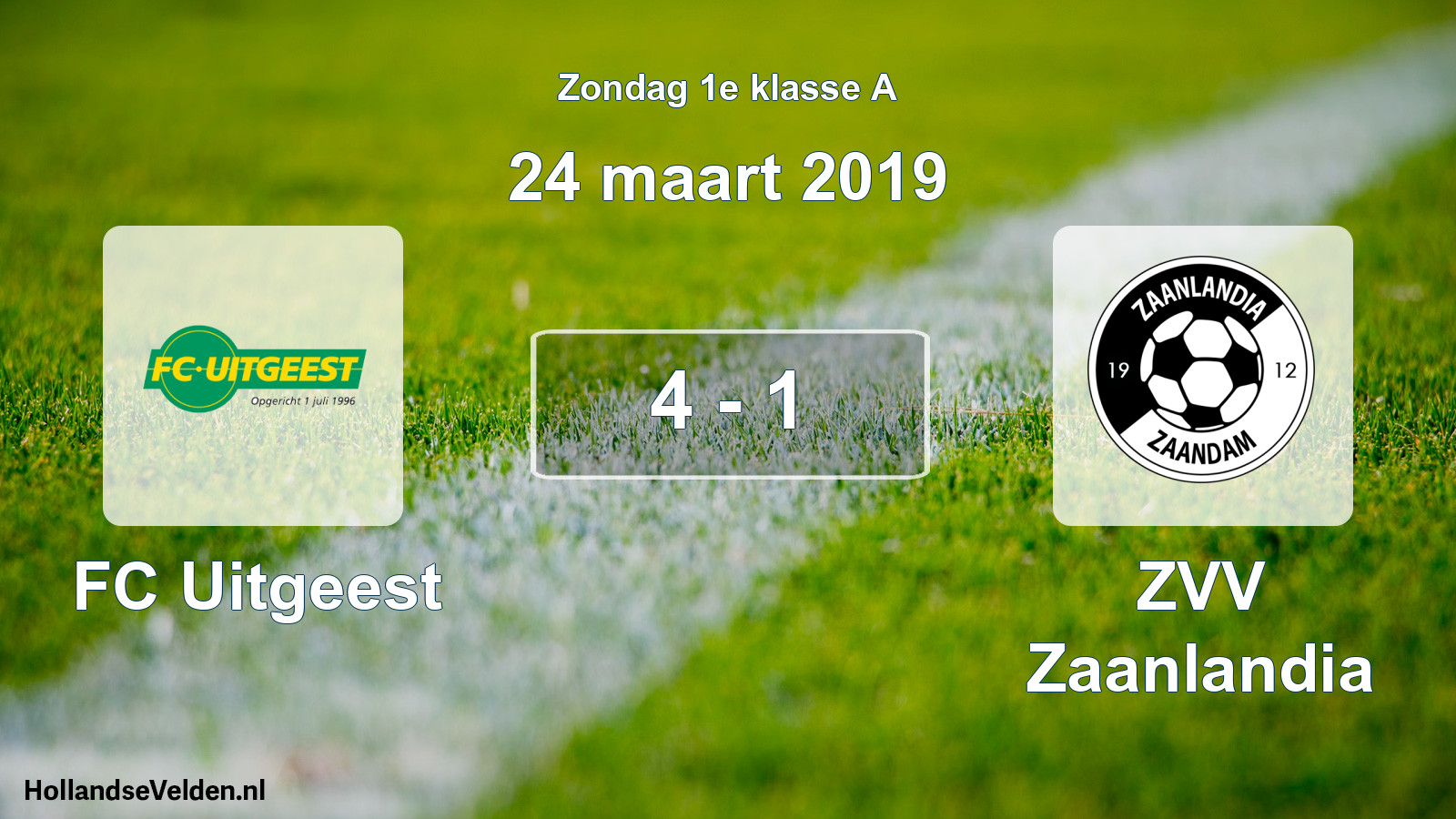 Gespeelde wedstrijd: FC Uitgeest - ZVV Zaanlandia 4 - 1 (24 maart 2019)