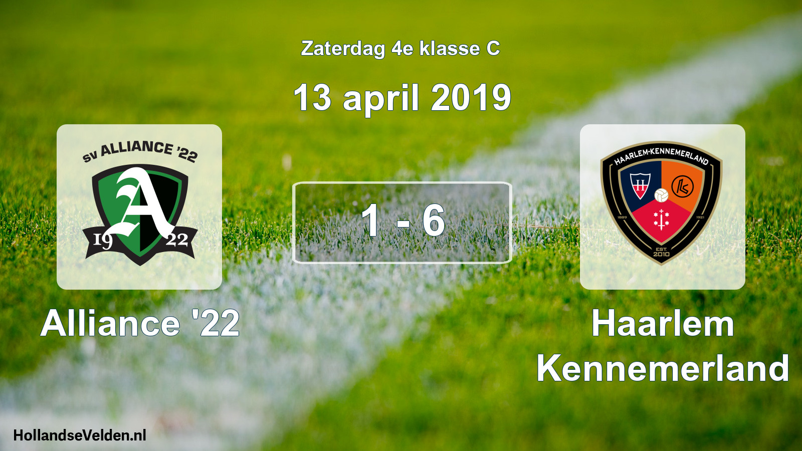 Gespeelde wedstrijd: Alliance '22 - Haarlem Kennemerland 1 - 6 (13 april 2019)