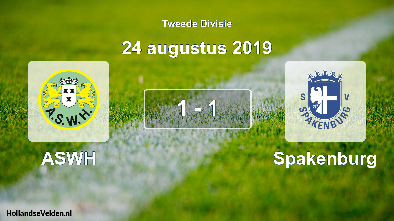 Gespeelde wedstrijd: ASWH - Spakenburg 1 - 1 (24 augustus 2019)