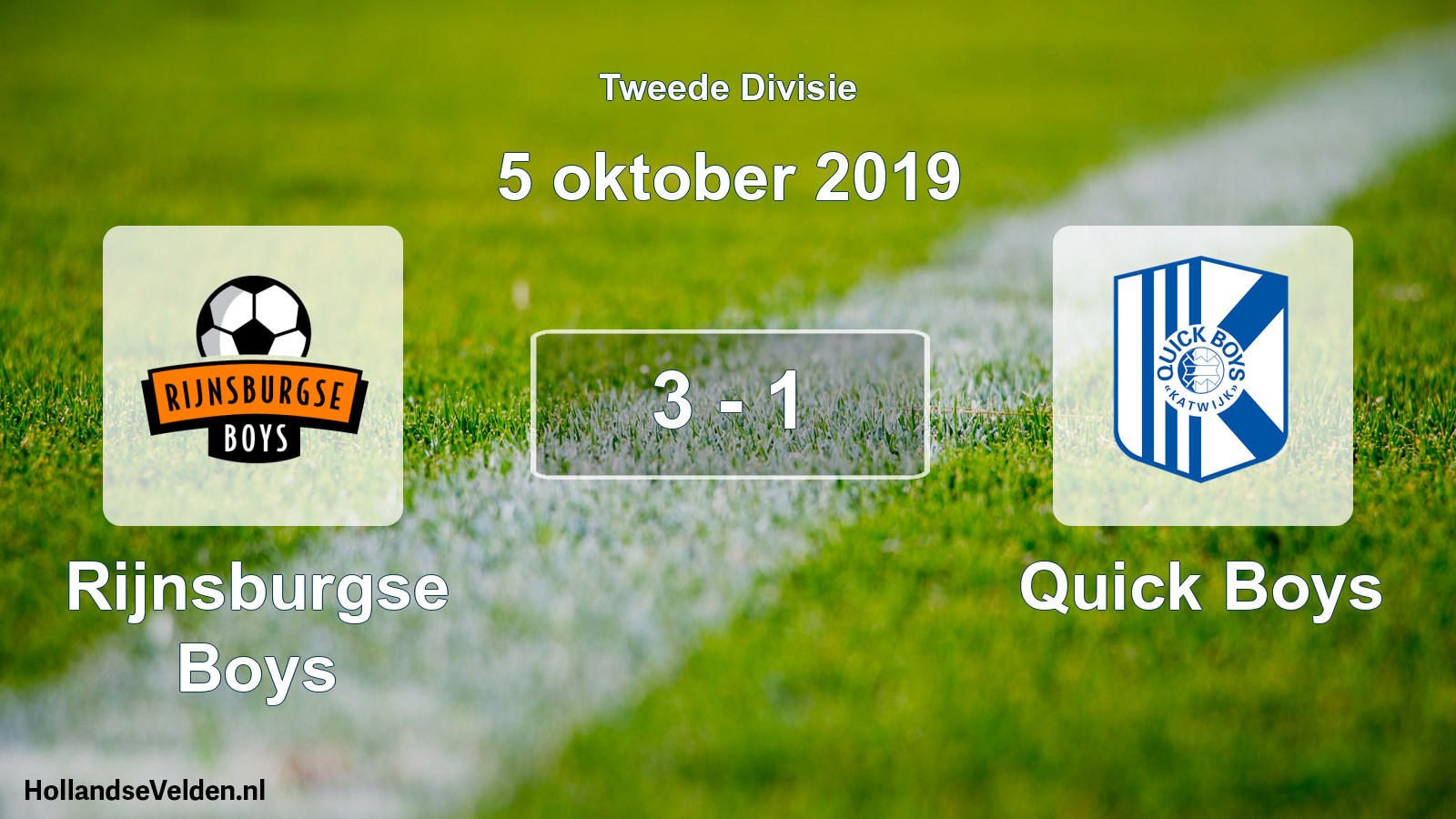 Gespeelde wedstrijd: Rijnsburgse Boys - Quick Boys 3 - 1 (5 oktober 2019)