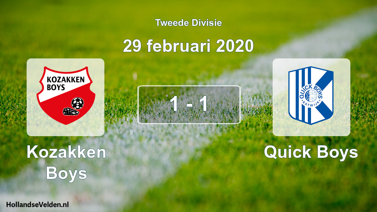 Gespeelde wedstrijd: Kozakken Boys - Quick Boys 1 - 1 (29 februari 2020)