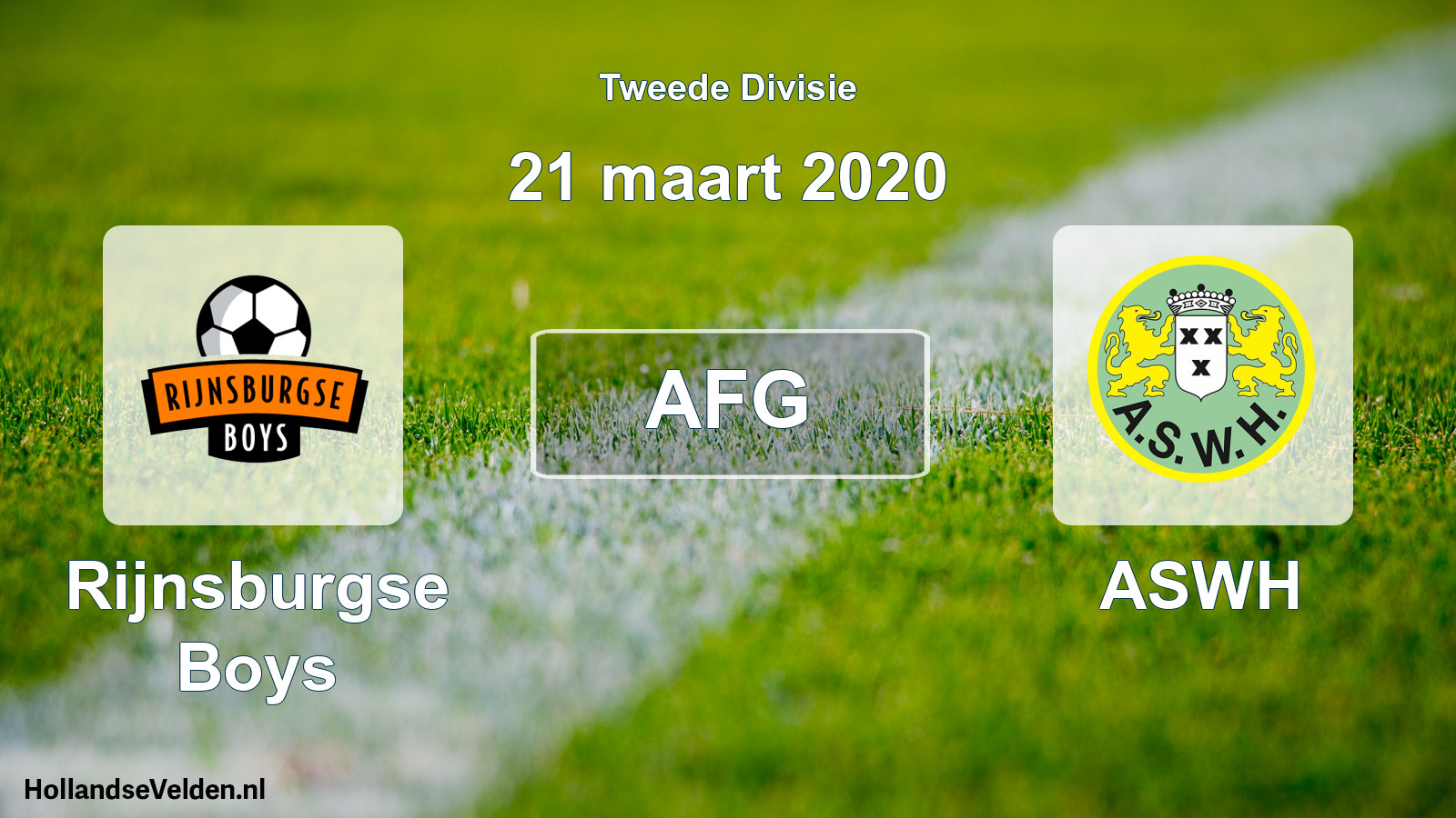 Geplande wedstrijd: Rijnsburgse Boys - ASWH (21 maart 2020)
