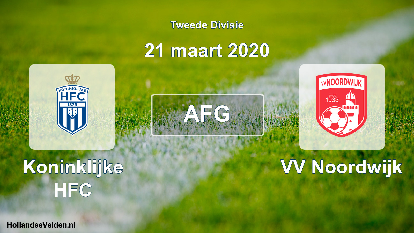 Geplande wedstrijd: Koninklijke HFC - VV Noordwijk (21 maart 2020)