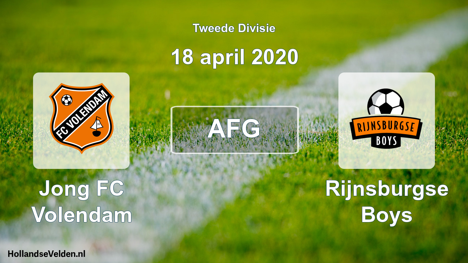 Geplande wedstrijd: Jong FC Volendam - Rijnsburgse Boys (18 april 2020)