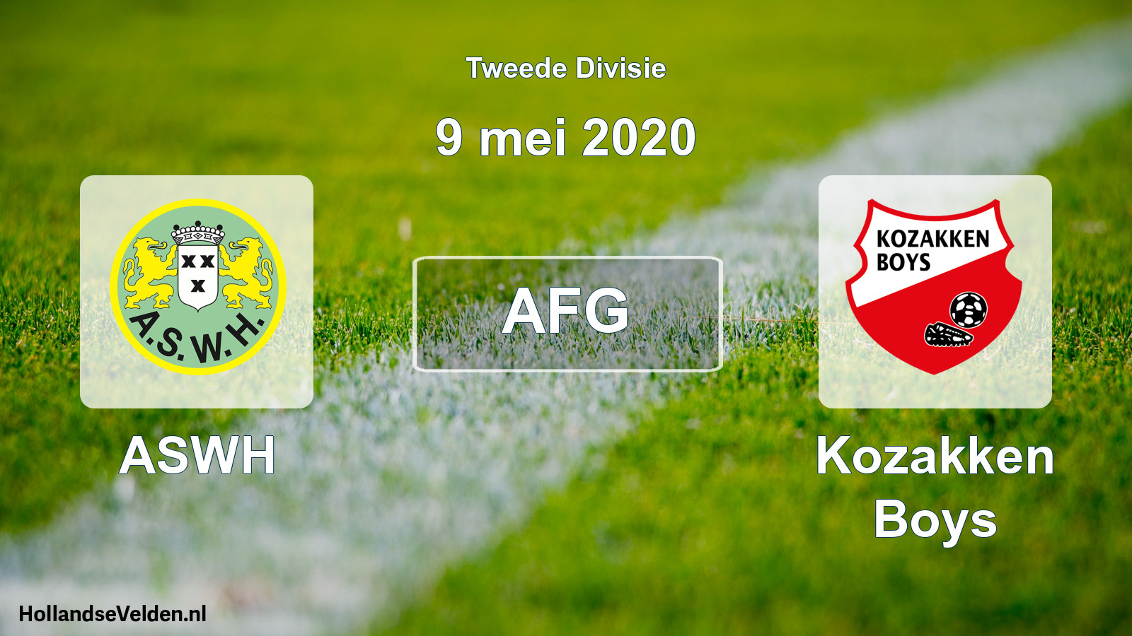 Geplande wedstrijd: ASWH - Kozakken Boys (9 mei 2020)